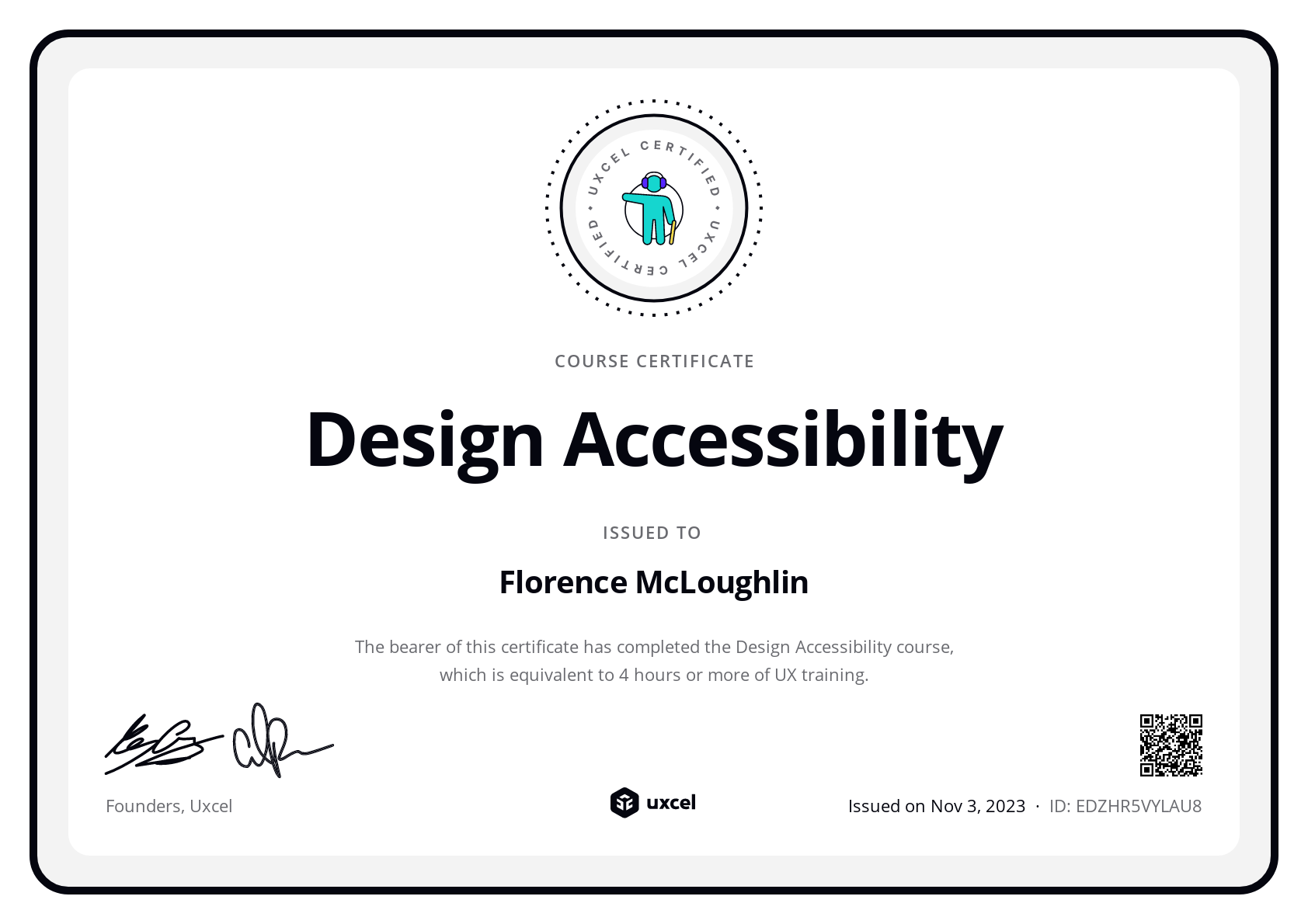 Florence McLoughlin's certificate